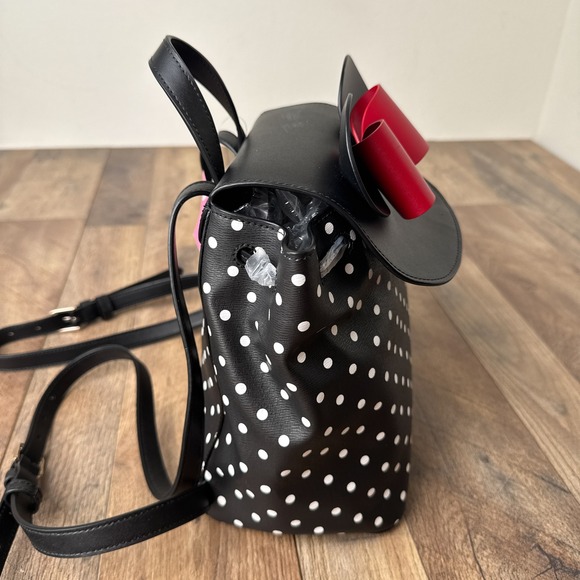 Kate Spade New York Disney x Minnie Mouse Drawstring Flap Backpack Polka Dot - Picture 6 of 14